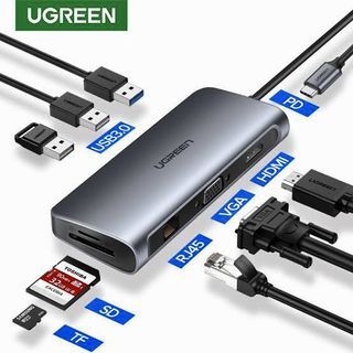 UGREEN USB Type C 9 In 1 Hub USB-C to HDMI/VGA/Card Reader/RJ45/PD Adapter Hub Docking Station