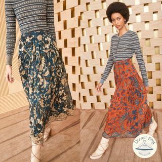Ulla Johnson Meja floral-print silk-chiffon midi skirt Moonlight, Baked Clay