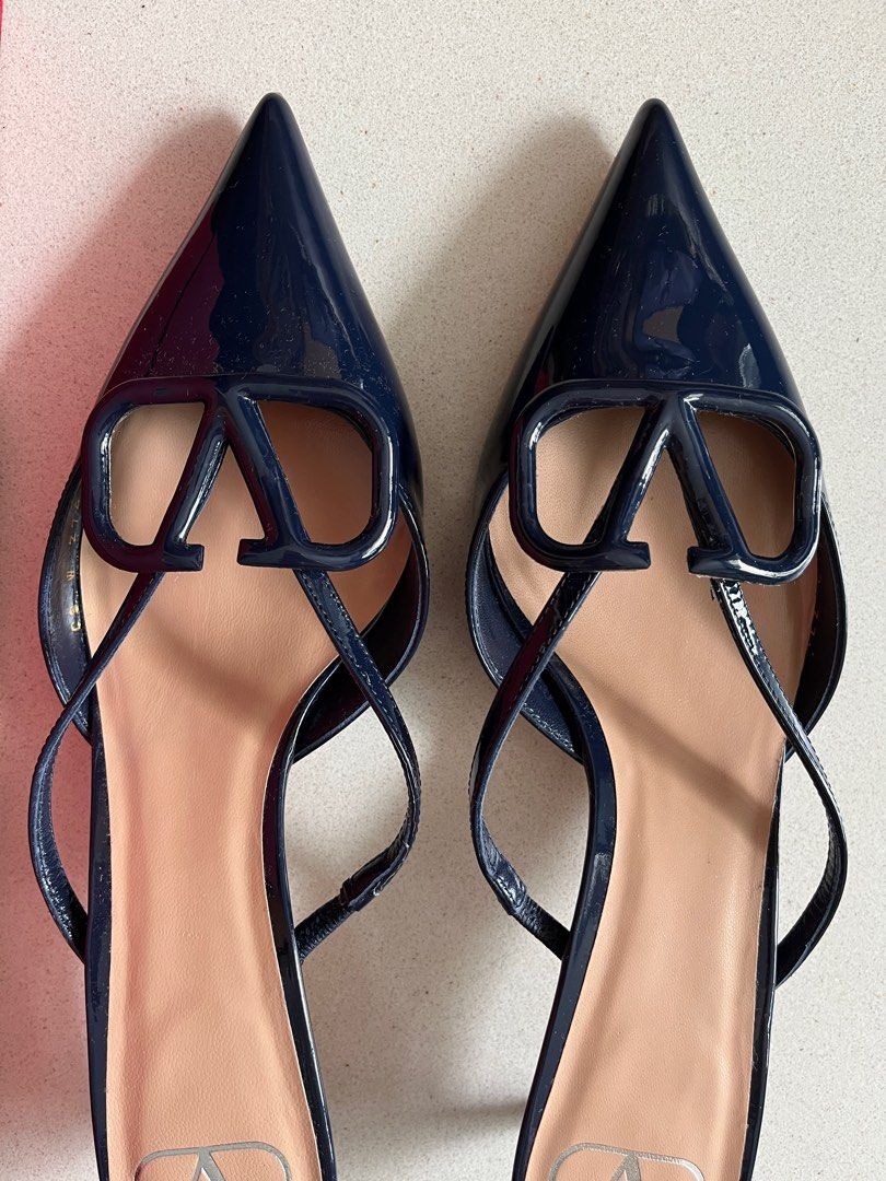 Valentino Vlogo Mule Kitten Heels in Patent Navy Blue Luxury Sneakers Footwear on Carousell