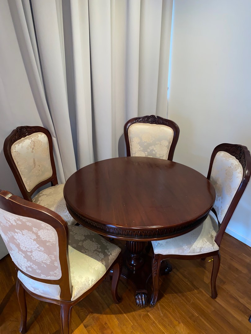 Vintage Round Table + 4 Matching Chairs, Furniture & Home Living
