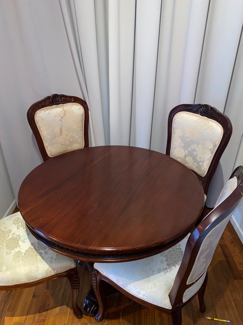 Vintage Round Table + 4 Matching Chairs, Furniture & Home Living