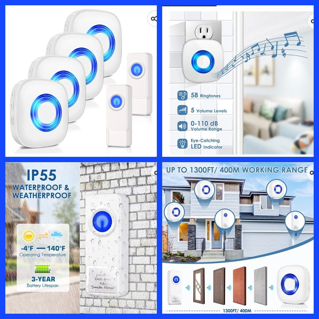 Wireless Doorbell, PHYSEN Waterproof Door bell Chime Kit Operating at