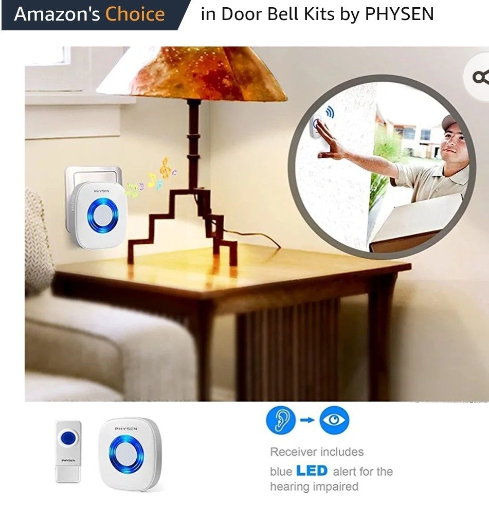 Wireless Doorbell, PHYSEN Waterproof Door bell Chime Kit Operating at