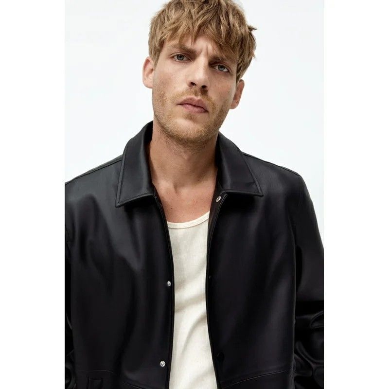 ZARA Leather Jacket, Fesyen Pria, Pakaian , Baju Luaran di Carousell