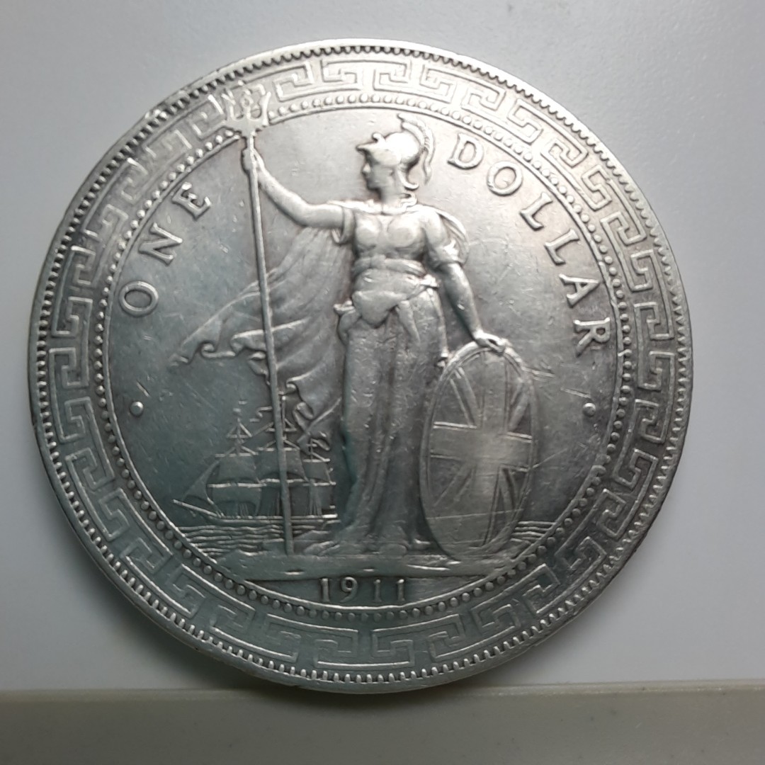 1911年 香港 イギリス 貿易銀 壹圓 銀貨 26.8g - 旧貨幣/金貨/銀貨 