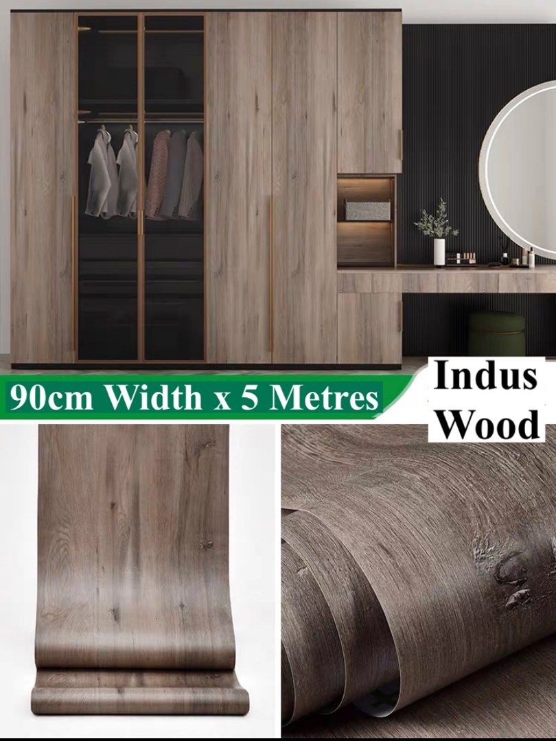 60cm/80cm/90cm Width Wood Grain PVC Stickers Wallpaper Decal Wardrobe ...