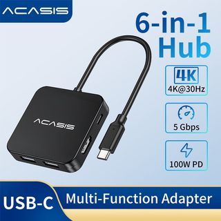 ACASIS 6-in-1 USB Type-C to HDMI HUB with PD100W Fast Charging USB 3.0 5Gbps Docking Station 4K@30Hz HDMI for MacBook Air/ Pro/Android Compatible with Thunderbolt 3/4 Type-C Adapter
