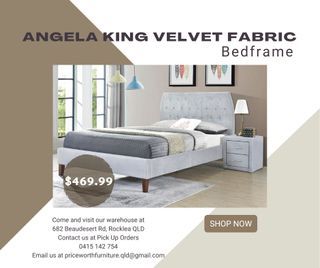 Angela King Velvet Fabric Bedframe On Sale!