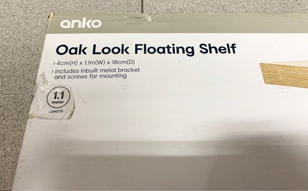 Anko Floating Shelf, 1.1 meter, Oak Look, Furniture & Home Living