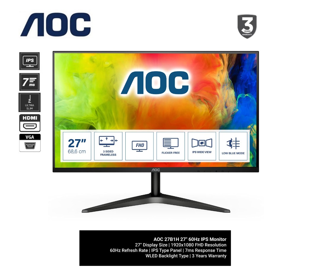 AOC 27 LCD Monitor, Black (27B1H)