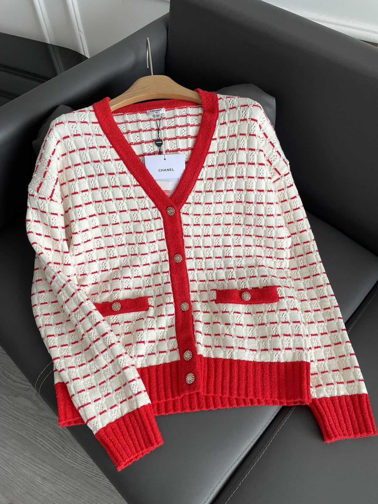 Red and white cardigan hotsell
