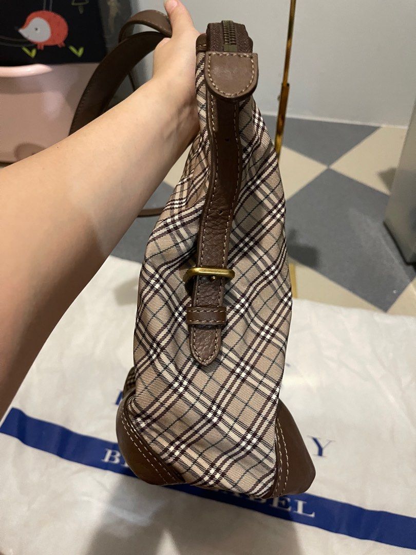 Authentic cheapest Burberry checkered canvas x leather shoulder