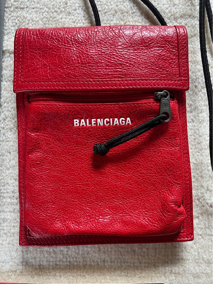 Balenciaga Explorer Pouch In Red Arena Lambskin Leather, Luxury, Bags