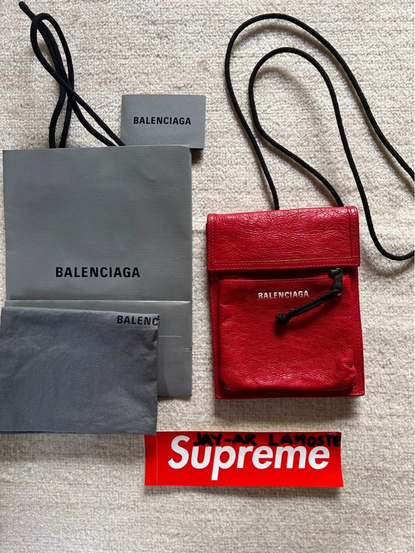 Balenciaga Explorer Pouch In Red Arena Lambskin Leather