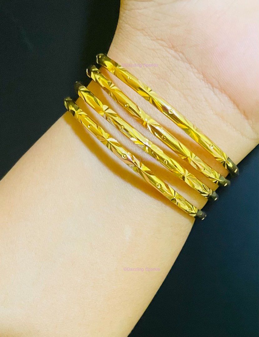 Bangle Diamond cut design 100 Bangkok premium 999.9 Gold plated
