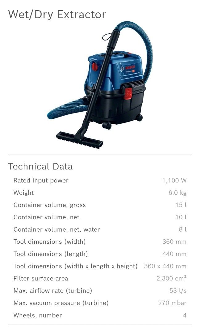 Bosch Gas 15 Wet & Dry Vacuum cleaner, TV & Home Appliances, Vacuum
