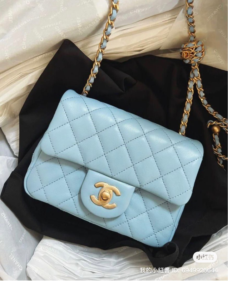 Chanel 22S collection Light Blue Lambskin LGHW Trendy Mini Wallet on c   Globalluxcloset