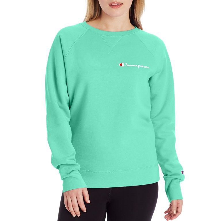 Champion Powerblend Boyfriend Crew Script Logo Light Sea Green L Women s Fashion Coats Jackets and Outerwear on Carousell