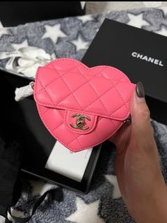 Chanel 22S Pink Quilted Lambskin Heart Belt Bag on Chain w LGHW