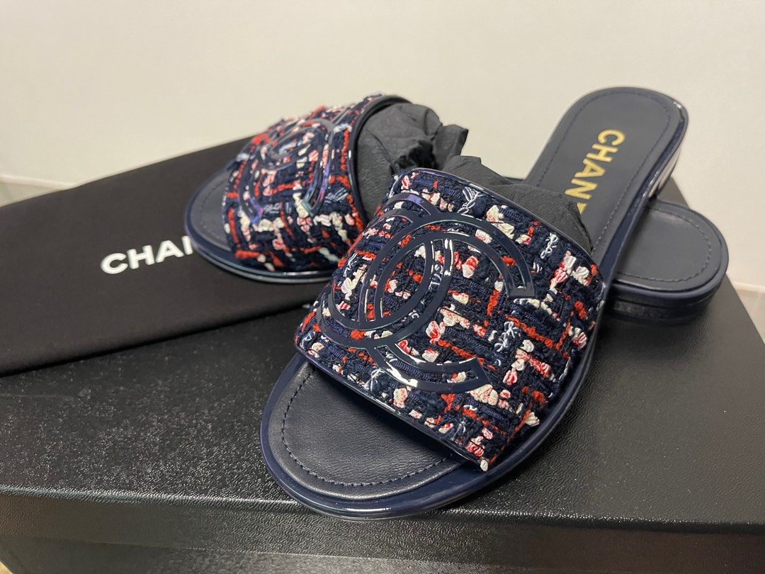 Chanel tweed slippers sales