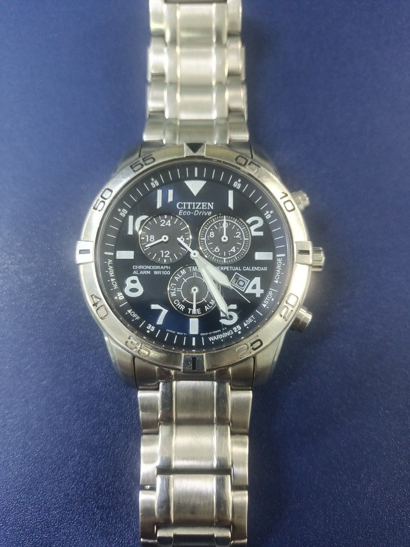 Citizen Eco-Drive Chronograph WR 100 Perpetual Calendar Quartz, Men's  Fashion, Watches & Accessories, Watches on Carousell
