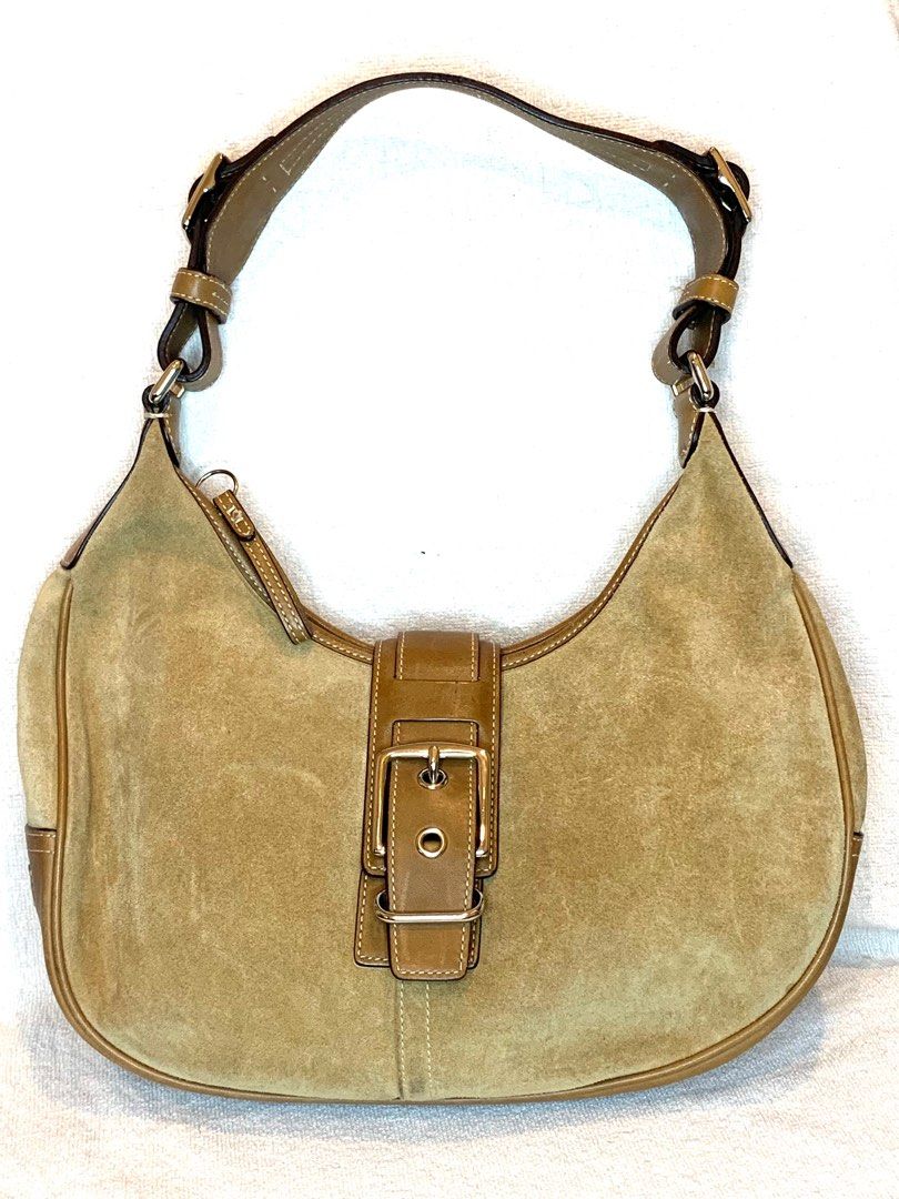 Vintage Coach Tan Buckle Leather & Suede Shoulder Bag Purse 7559