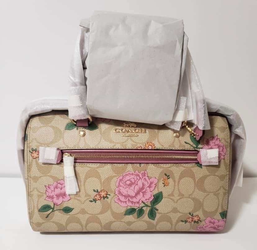 Coach Rowan Satchel In Signature Canvas With Prairie Rose Print