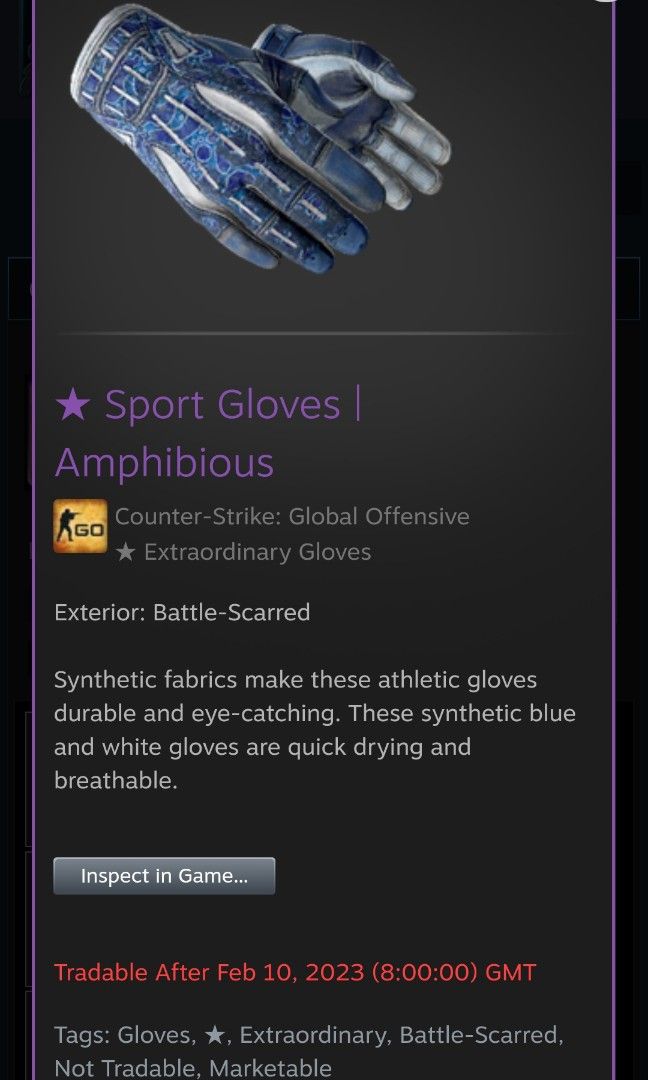 Csgo Glove Skins Amphibious BS, Video Gaming, Gaming Accessories, In