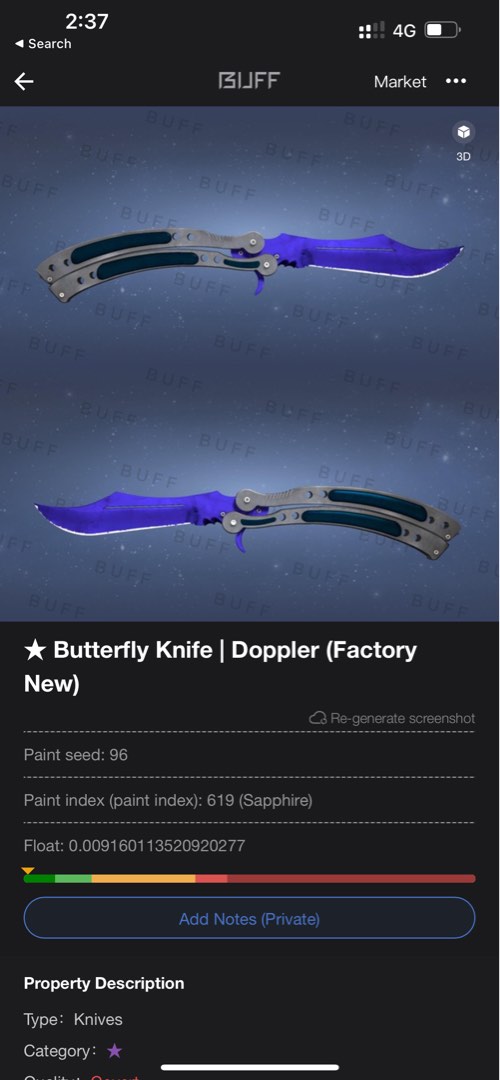 Csgo Skins sapphire butterfly knife, Video Gaming, Gaming Accessories