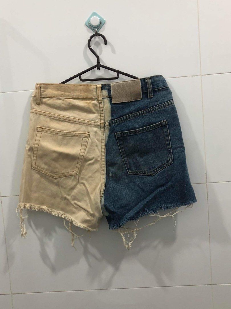Half white half blue jean sales shorts