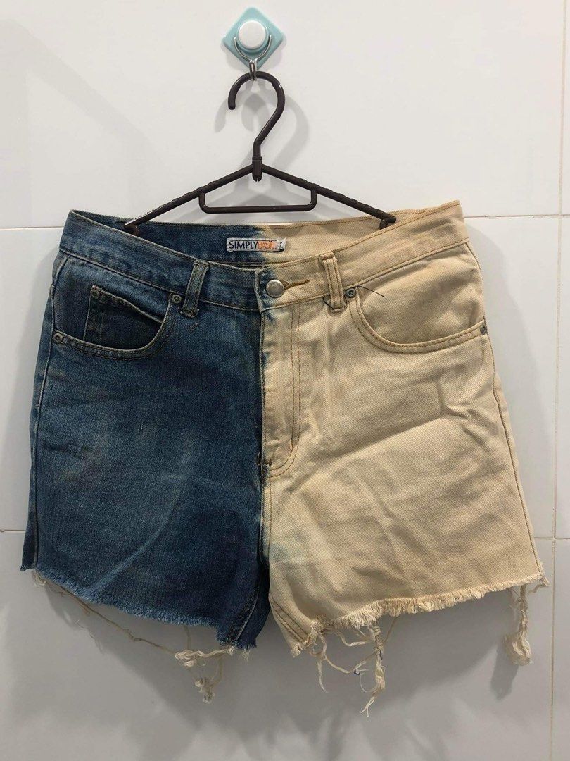 Half white shop half blue shorts