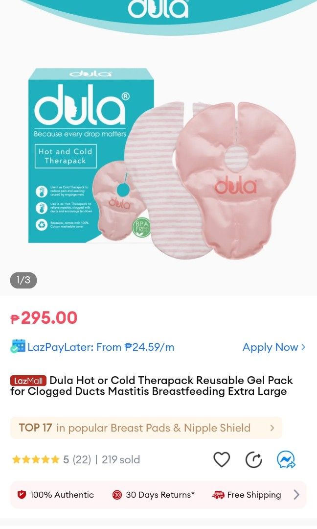 Dula Hot or Cold Therapack Reusable Gel Pack (Category: Maternity Care) located in Malabon City. Submitted by joyceee_declutters (Listing ID 1214457798, Image 3). Description: Barely used. With box..