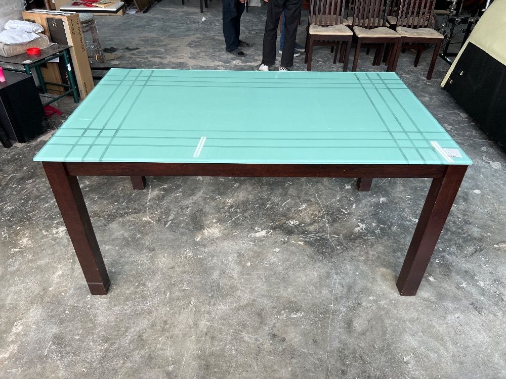 (F20031940) Wooden Glass Top 4-seater Dining Table / Meja Makan 4 ...
