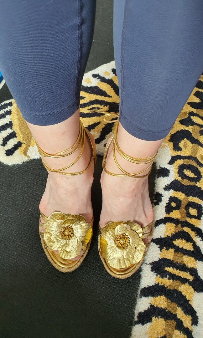 Ralph lauren gold wedges shop
