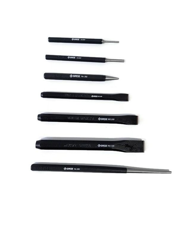 Groz 7pc. Punch & Chisel Set KIT/7/BL1/ST (Category: Home Improvement Tools & Accessories) located in Manila. Submitted by yaleph (Listing ID 1214396761, Image 2). Description: ● Authentic Groz 7pc. Punch & Chisel Set ● Content: (Note on Size: Blade width x Body Size x Overall Length) ○ 3pcs Octagonal Cold Chisel: Sizes: 13 x 11 x 150mm, 16 x 13 x 163mm & 19 x 16 x 175mm ○ 1pc. H.D. Center Punc: Size: 4x8x138mm ○ 2pc H.D. Pin Punches: Size: 3x8x1