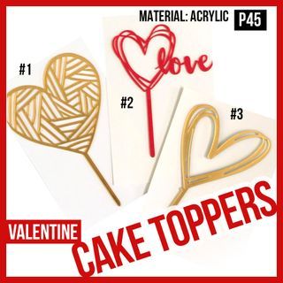 Happy Valentines Day Cake Topper Red Gold Acrylic Hearts Party Needs