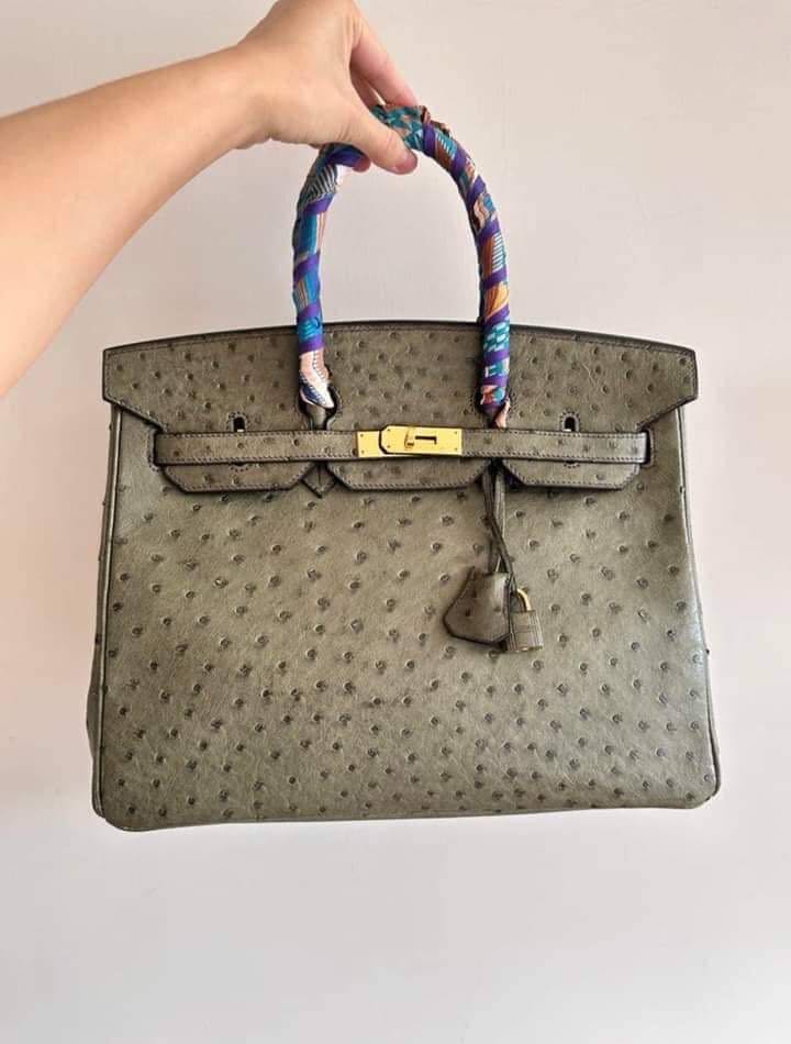 HERMES Birkin 35 Bag in Vertigo Green Ostrich Leather