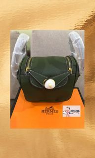 Hermes Mini Lindy , Vert Amande Togo with gold hardware, authentic, 名牌,  手袋及銀包- Carousell