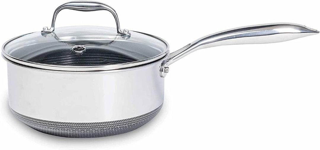 HexClad 1 Quart Hybrid Stainless Steel Pot with Glass Lid, Nonstick, Oven  Safe