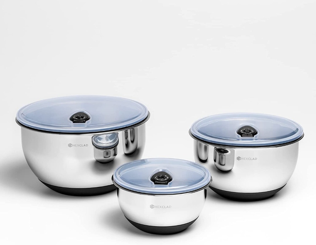 HexClad Set of Three Stainless Steel Mixing and Storage Bowls