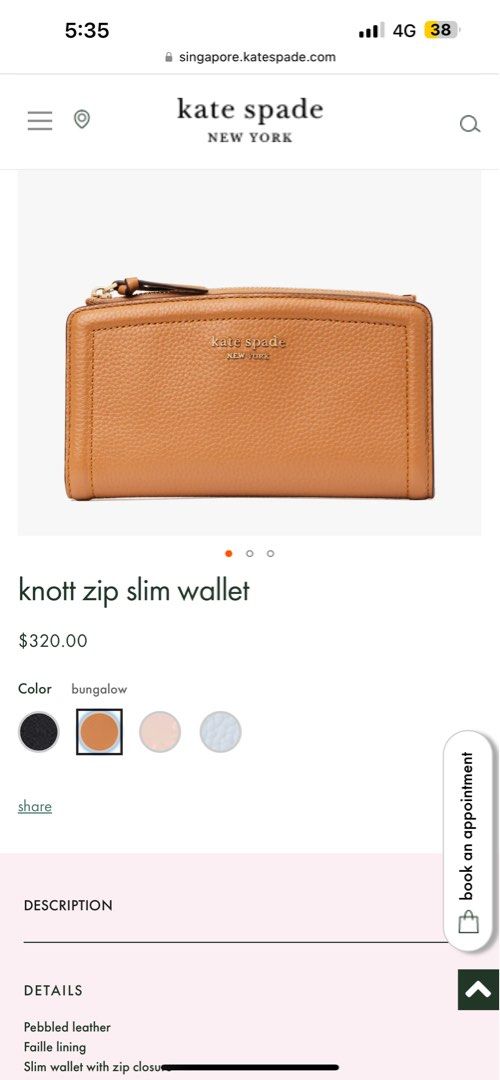 Kate Spade Knott zip slim wallet, Women's Fashion, Bags & Wallets, Wallets  & Card Holders on Carousell