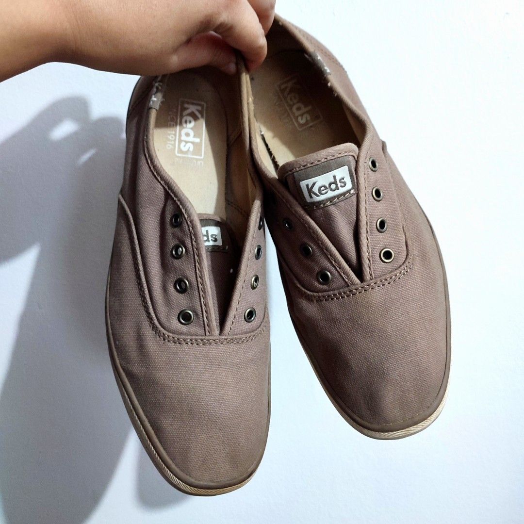 Keds US 7.0 Khaki Tan Ortholite Slip On Canvas Casual Oxford