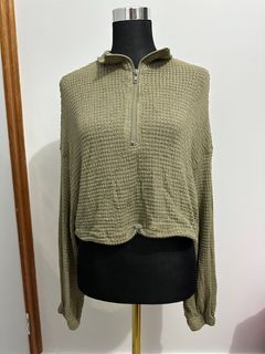 Khaki Knit Sweater with Drawstring