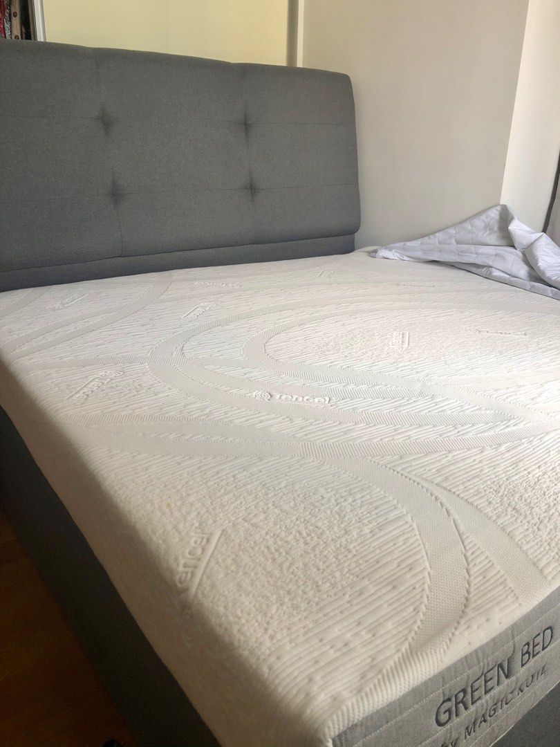 King sized storage bed frame + latex mattress, Furniture & Home Living