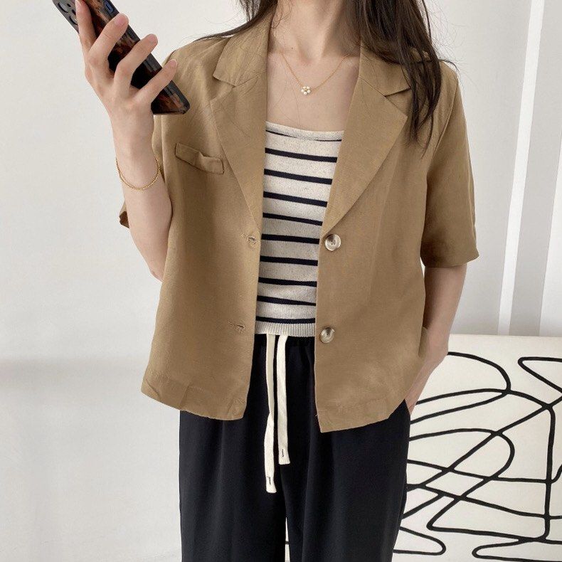 Oversized Blazer Sand Cropped Blazer Italian Wool Oversized Blazer