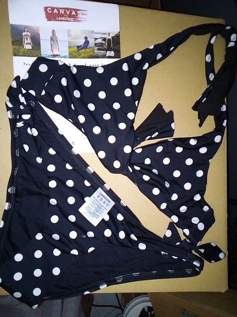 Bas De Bikini à Pois Lands' End - Taille M, Bleu, Toile 1963, Occasion Très Bon état