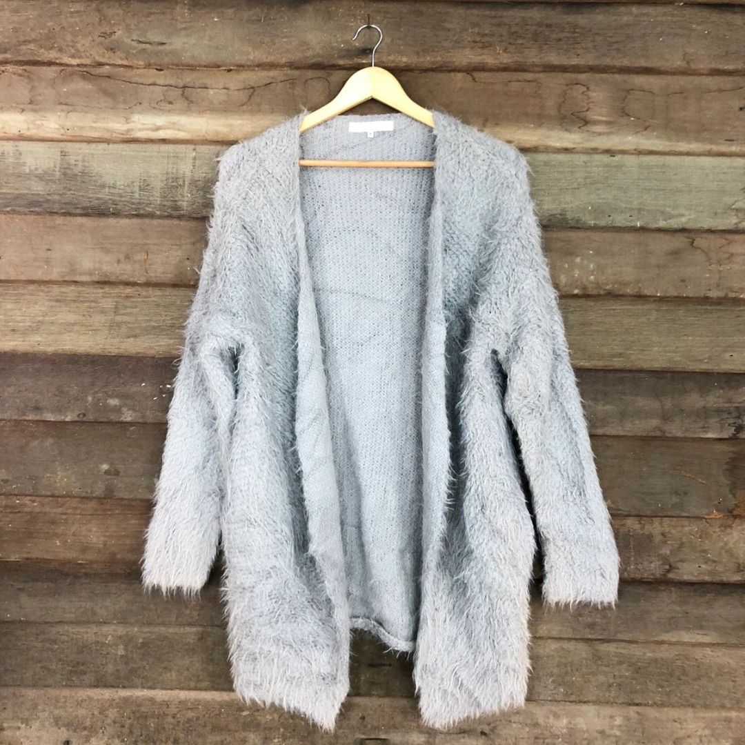 Grey shaggy cardigan outlet