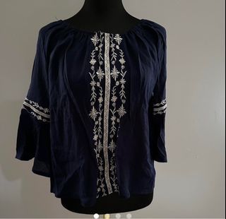 Navy Embroidered Top