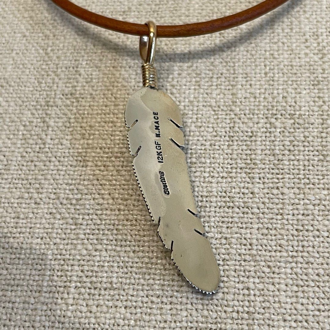 (NEW) Mace Harvey Silver/ Turquoise Feather Pendant (real navajo