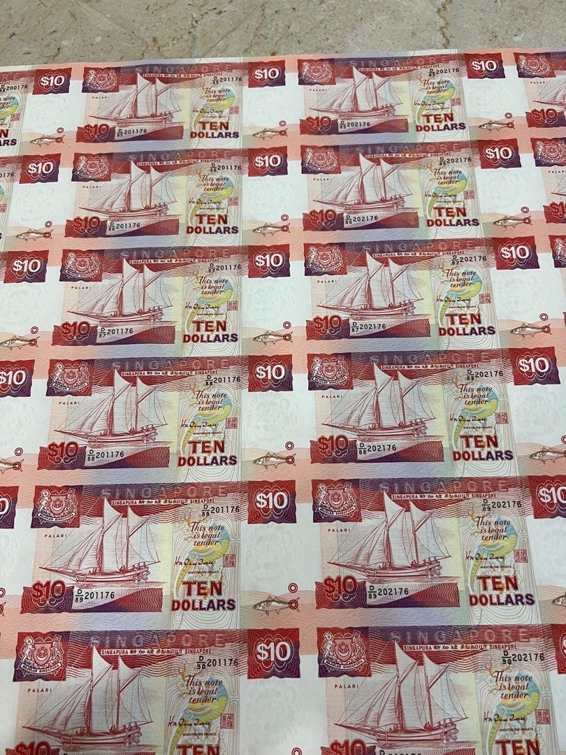 old notes (Category: Currency) located in Singapore. Submitted by bossclubwatchesgallery (Listing ID 1214498237, Image 3). Description: Brand new $10 uncut old notes Limited set $10 ..40 in 1 Offer now $8888.